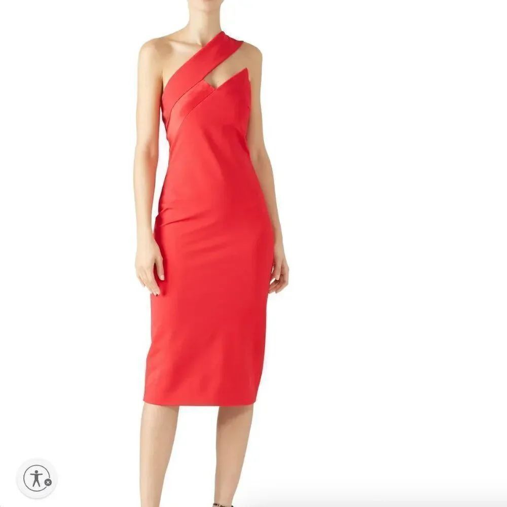 Cushnie Watermellon red one shoulder dress size 14 EUC